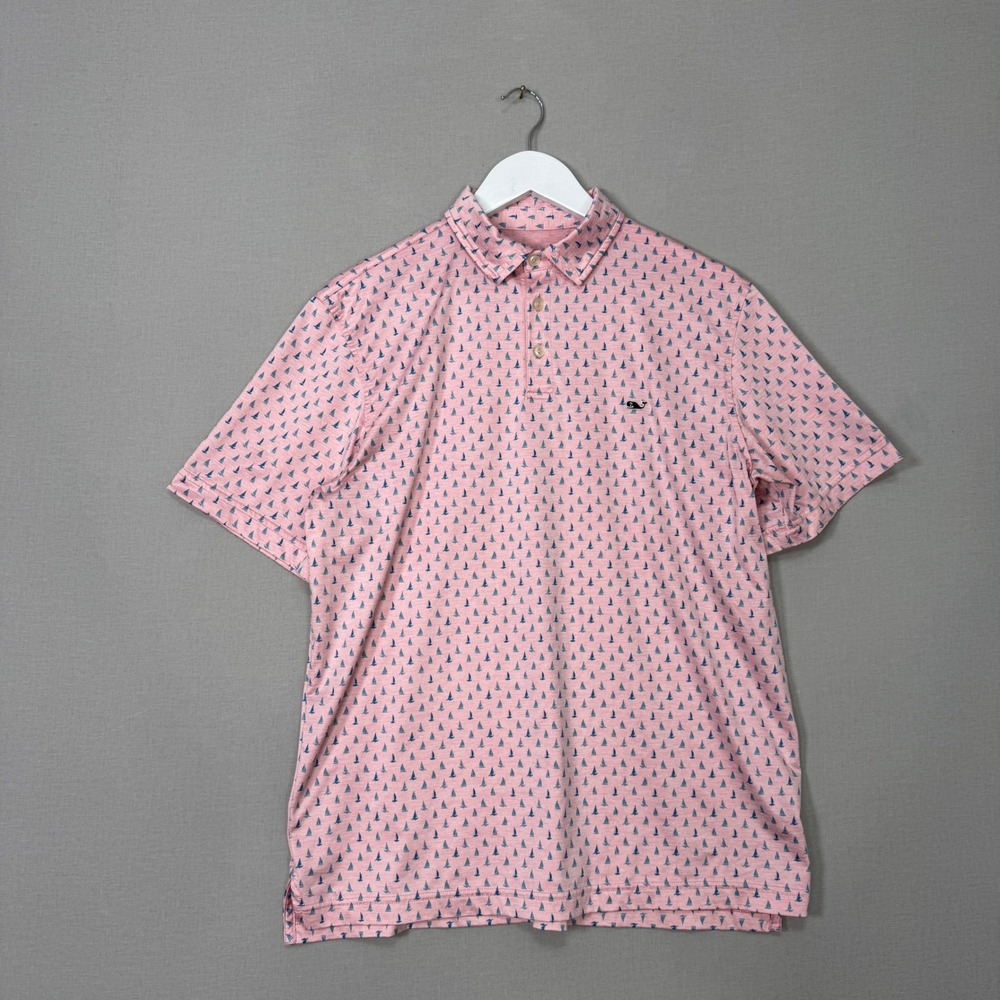 Vineyard Vines On-The-Go Sankaty Polo Mens Medium Pink Sailboat Payne's Valley